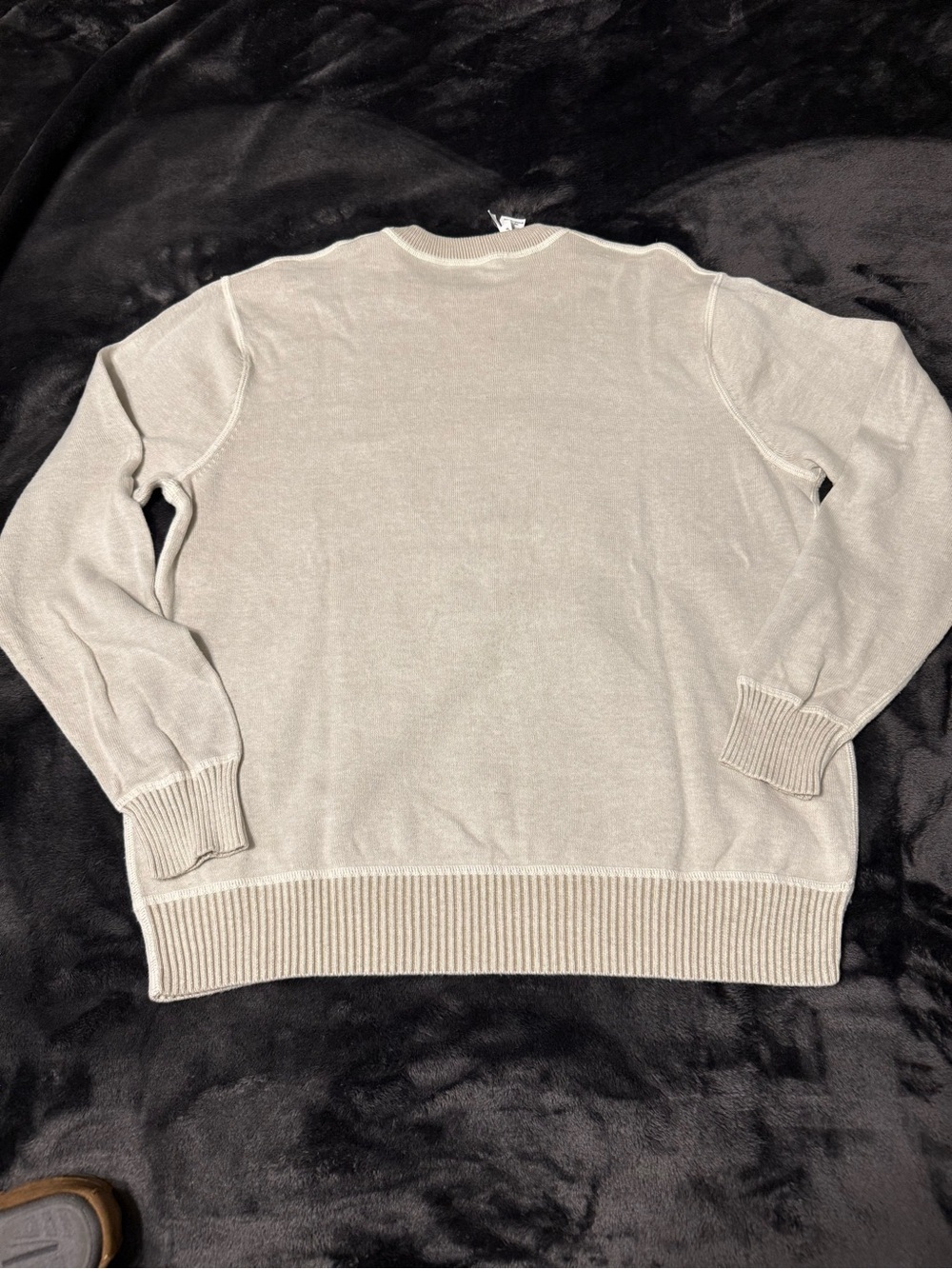 Geoffrey Beene Light Beige Reversible Crewneck Sweater with Narrow Stripe - Picture 3 of 8